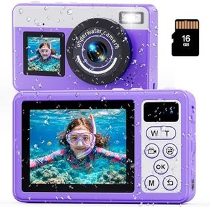 Maxmango D70 4K Underwater Digital Camera - 48MP 10FT Waterproof Camera for Snorkeling - Dual Screen Selfie Compact Floatable Camera with 16GB Card - Autofocus Point and Shoot Digital Camera -Purple
