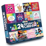 abeec Kids Birthday Cards Multipack - 24 Birthday Cards Containing: 12 x Birthday Cards for Him and 12 x Birthday Cards for Her - Pack of Birthday Cards with Happy Birthday Stickers and 24 Envelopes