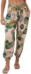 Famulily Women Boho Sweatpants for Yoga Stretchy Ankle Cuff Tie-up High Waistband Boho Baggy Casual Pants with Pockets Green S