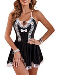 Avidlove Sexy French Maid Lingerie Womens Costume Outfits Halloween Cosplay Lingerie Lace Trim Babydoll Mesh Nightgown