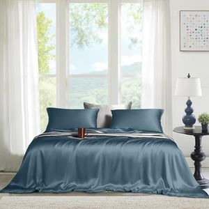 THE LINEN COMPANY 100% Bamboo 300 TC Super King Bedsheet with 2 Pillow Covers Suitable for Living Room and Hotel (108" x 120", Bahamas Blue)