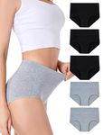 HAVVIS Women's High Waist Knickers Ladies Cotton Briefs Underwear Full Back Coverage Panties Plus Size Multipack (Briefs 03-5 Pack - 3black,2grey, XXL)