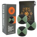 Cascade Juggling 3 x Pro 110g Cascade Suede Juggling Balls - Quality Thud Juggling Balls & Bag - Set of 3 Beginner Juggling Balls (Green/ Black)