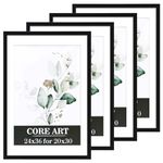 CORE ART 24x36 Poster Frame 4 Pack,Black 24x36 Frame,Display Pictures 20 x 30 with Mat or 24 x 36 Without Mat - Horizontal and Vertical Wall Mounting…