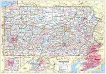 Cool Owl Maps Pennsylvania State Wall Map Poster Rolled 34"Wx24"H (Laminated)