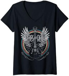 Femme Rock & Roll Music 80s Vintage Retro Style Guitarist Wings T-Shirt avec Col en V
