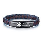 VNOX Personalize Engrave Medical Alert Leather Bracelets Braided Stainless Steel and Black Blue Leather Personalised Medical Bracelets for Men Women