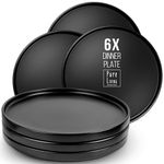 Manhattan Urban Black Line - 6-Piece Matte Black Dinner Plates Set - Premium Stoneware Dinnerware, Dishwasher and Microwave Safe - Stylish Black Plate Set for 6 - Pure Living's Elegant Dinner Set