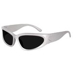 Rich Club Latest Wrap Around Fashion Non-Polarization Sunglasses For Men Women Y2K Trendy Futuristic Sports Oval Shades (large, Classic, White Black)