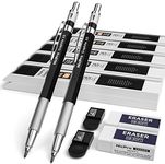 Nicpro 2mm Metal Mechanical Pencil Set, 2PCS Lead Holder 2.0 mm Marker Artist Carpenter Pencils with 120 Graphite Lead Refill (HB 2H 4H 2B 4B & Color), 2 Eraser for Drafting, Drawing Writing Sketching