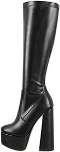 Only maker Bottes stretch à talon bloc pour femme, Noir en polyuréthane., 45 EU