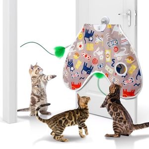 BENTOPAL Interactive Cat Toys Moving Concealed Feathers Cat Toys Wall-Mounted Hanging Kitten Teaser Toy for Indoor Cats, Multi-Cat Households (Pink)