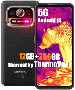 Ulefone Armor 25T Pro 5G Rugged Phone, Integrated with ThermoVue Thermal Imaging, Dimensity 6300 5G, 12(6+6)+256GB, 50MP+64MP+32MP Camera, Android 14, 6.78” 120Hz, 6500mAh/Wireless Charging, Black