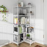 VEDECASA 5 Tiers Corner Bookcases L Shaped Corner Bookshelves White Bookshelf Storage Display Rack with Metal Frame for Living Room Home Bedroom Home Office Study Room White