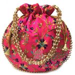 Shubh Shagun Silk Embroidered women handbag Potli wedding collection (Pink Potli)