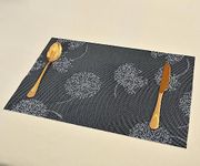 Yellow Weaves PVC Rectangular Dining Table Placemats, Set of 6 - Grey Black