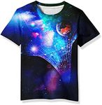 EOWJEED Boys Girls T-Shirts Novelty Kids Graphic Tee 3D Printed Short Sleeve Top Shirts for 6-16 Years, Galaxy-gxq12, 14-16 Years