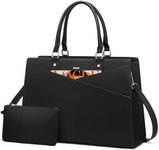 LOVEVOOK Laptop Tote Bag for Women, Leather Business Office Work Bag Computer Briefcase with Small Clutch fit for 15.6 Inch Laptop Black