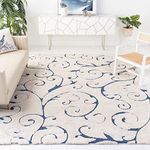 SAFAVIEH Shaggy Rug for Living Room, Dining Room, Bedroom - Florida Shag Collection, High Pile, in Cream and Blue, 183 X 274 cm