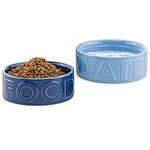 Navaris Dog Food and Water Bowl Set - 16 cm (6.3") Ceramic Bowls for Medium and Large Dogs or Big Cats - 700 ml (23.7 oz) Feeding Dish - Light Blue/Dark Blue