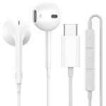 CNB USB-C Headphones -Wired Type-C Earbuds Compatible with 15/15 Plus/ 15 Pro/ 15 Pro Max Series & iPad, Deep Bass Stereo Sound, Noise Isolation, Built-in Mic, White