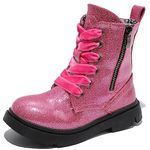 DADAWEN Kid's Boy's Girl's Fashion Retro Lace-Up & Two-Side Zipper Ankle Booties-Bling Hot Pink 2.5 US