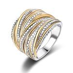 Aprilery Two-Tone Crossover Statement Rings for Women Intertwined Criss Cross Design Wide Chunky Band Ring Cocktail Costume Jewelry Ring Retro Fashion Gifts for Her (Gold and Silver, 9)