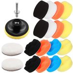 Swpeet 24Pcs Car Foam Drill Polishing Pad Kit, 5 Colors 3 Inch 5 Inch Sponge Buffing Pads, Woolen Buffer Pads, Suction Cup, Wool Car Buffing Wheel with Drill Adapter for Polishing Waxing Sealing Glaze