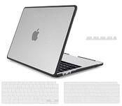 Midkart TPU + PC Hard Shell Protective Cover Compatible with MacBook Air 13 Inch Touch ID (Model M1 A2337 / A1932 / A2179, Release 2021-2018) Anti-Fingerprint Case, Matte Black & Semi-Transparent