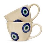 HOMEDECK BY HOLLISTIA Evil-Eye Cup | Handcrafted Ceramic Mug | Microwave & Dishwasher Safe | Perfect for Gifting | Handmade Serving Set for Guests | Tea & Coffee Cup Sets (2)