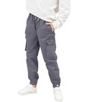 HIBETY Boy's Cotton Cargo Pants, UPF 50+ Sun Protection Hiking Pants, Breathable Jogger Pants for Kids Deep Grey-M