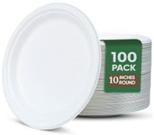 Ask Packaging 100% Compostable 10 Inch Heavy-Duty [100-Pack] Eco-Friendly Disposable White Bagasse Plate, Made of Natural Sugarcane Fibers - 10" Biodegradable Paper Plates