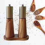 Golden Pepper Grinder, Wood Salt and Pepper Grinder Set,Fillable Salt Grinder with Ceramic Grinding Core, Pepper Mill For Pepper, Cumin, Sea Salt,Champagne Gold，Suitable for Kitchen, Barbecue,Picnic