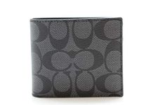 Coach Compact ID Signature PVC Wallet 74993 Charcoal
