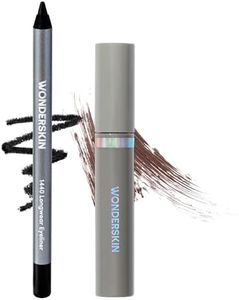 Wonderskin 1440 Eyeliner (Liquorice), Waterproof and Smudge Proof with Brow Stain & Go Masque (Dark Brunette) for Long Lasting Brow Tint