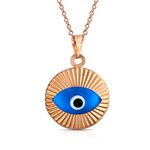 Turkish Spiritual Protection Amulet Round Circle Moving Floating Evil Eye Charm Pendant Necklace For Women For Teen Rose Gold Plated .925 Sterling Silver