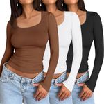 AUTOMET 3 Pack Womens Long Sleeve Shirts Fall Fashion Crop Tops Basic Layer Slim Fit Y2K Clothes Black White Brown XS