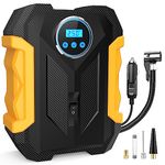 Skeufy Car Tyre Inflator,150 PSI car tyre pump, 12V DC Electric Tyre Pump with Digital LCD Display, Auto Shut Off Feature, LED Flashlight - 3 Nozzles Suitable for Car, Bicycle, Motorcycle