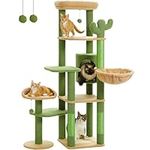 MUTTROS 59" Cactus Cat Tree, Tall Cat Tree for Large Cat, Multi-Level Cat Tower, Cat Tree for Indoor Cats, Cat Condo with Large Hammock, Scratching Post, and 2 Perches, Green