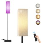 Floor Lamp for Living Room, RGB Light Floor Standing Lamps with Remote & Foot-Switch Control, 2700k-6500k Dimmable Tall Lamp for Reading with Linen Shade, LED Lamp with RGB Light for Bedroom Office