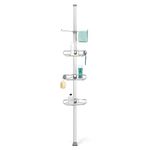 simplehuman BT1062 Large Tension Shower Caddy, Telescopic Corner Bathroom Shelf Storage Organiser, Extends 1.8m to 2.7m, Easy to Install, No Drilling, Rustproof, Adjustable Shelves, Storage Hooks