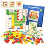 Wooden Mosaic Puzzle 120PCS Shape Pattern Blocks Preschool Learning Activities Educational Toys Shape Matching Game Montessori Toys for Toddlers Kids Boys Girls 3 4 5 Years Old