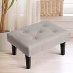 HOUCHICS Small Footstool Ottoman, Soft Velvet Fabric Step Stool with Wood Legs，Toddler Wooden Stool，Sofa Footrest Extra Seating for Living Room Entryway Office(Grey,1pack)