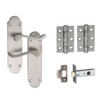 Designer Levers - Brora Round Top Design Lever Door Handle - 64mm Tubular Latch and 76mm Ball Bearing Hinges Included - Satin Nickel - Interior Use