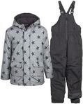 Wippette Boys’ Snowsuit – 2 Piece Heavyweight Insulated Ski Jacket and Snow Bib (12M-12), Charcoal Stars, 8