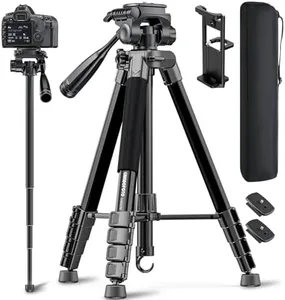 CAMBOFOTO 73" Camera Tripod and Monopod, Professional Aluminum Tripod Stand for Mirrorless Camera/DSLR/Cell Phone/Camcorder/GoPro, with Phone Holder and Travel Bag (Black)