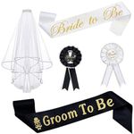 Groom and Bride to Be Sash,Bridal Veil with Comb, Groom and Bride Badge Brooch Bachelorette Party Decorations, Bride to Be Sash Groom to Be Sash and Badge Pin Kit for Engagement Party