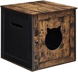 Feandrea Cat Litter Box Furniture, Hidden Litter Box Enclosure Cabinet with Single Door, Indoor Cat House, End Table, Nightstand, Rustic Brown and Black UPCL004X02