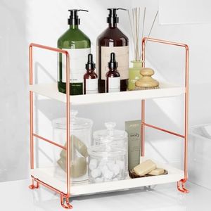 FSyueyun 2-Tier Makeup Shelf Organizer, Kitchen Spice Rack or Bathroom Countertop Organizer Vanity Bedroom Storage Tray (Rose Gold)