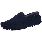 ANUFER Men's Suede Leather Penny Loafers Comfort Driving Shoes Moccasin Slippers Plush Lined Navy 2088 US8.5